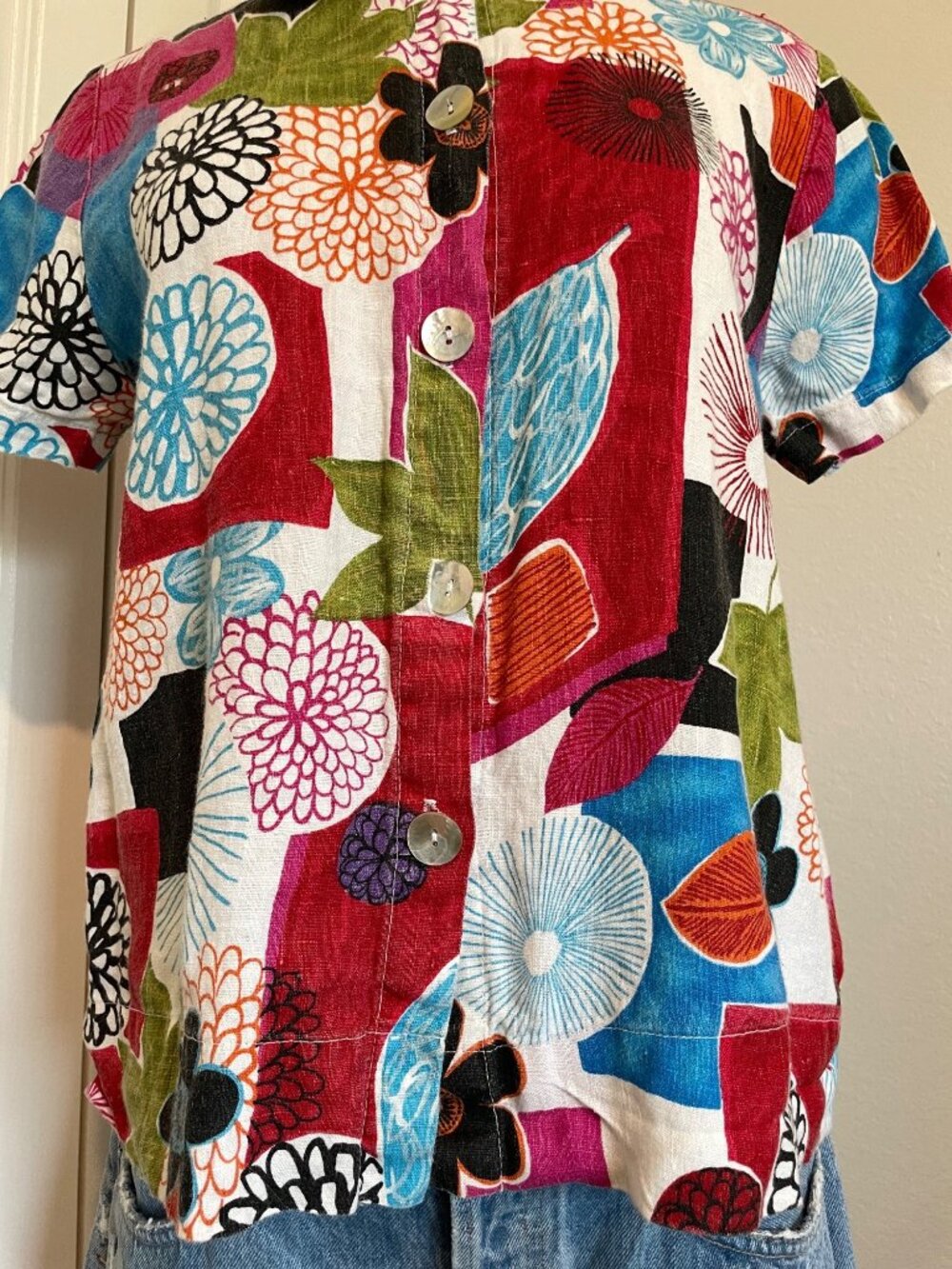 Vintage Hot Cotton Marc Ware 100% Linen Abstract Button-Down Beach Shirt Small - Picture 4 of 13